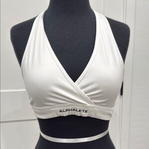 Alphalete White Halter Sports Bra with Elastic Band